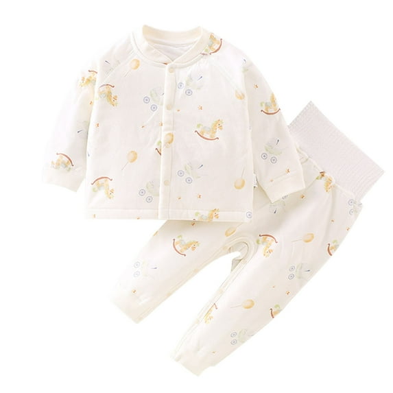 Odeerbi 2M-5Y Infant Boys Girls Cotton Pajamas Fall Long Johns Long Sleeve Tops Pants Set Soft Loungewear Cute Print Sleepwear Two-piece Pajama Sets Infant Boys Girls Clothes