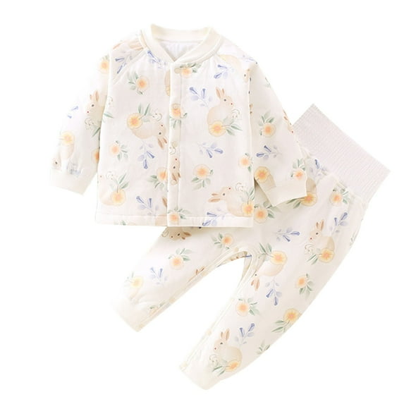 Odeerbi 2M-5Y Infant Boys Girls Cotton Pajamas Fall Long Johns Long Sleeve Tops Pants Set Soft Loungewear Cute Print Sleepwear Two-piece Pajama Sets Infant Boys Girls Clothes