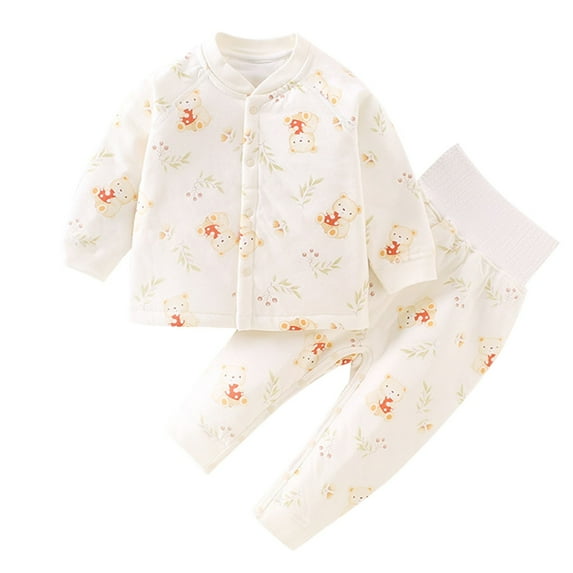 Odeerbi 2M-5Y Toddler Boys Girls Cotton Pajamas Fall Long Johns Long Sleeve Tops Pants Set Soft Loungewear Cute Print Sleepwear Two-piece Pajama Sets Toddler Boys Girls Clothes
