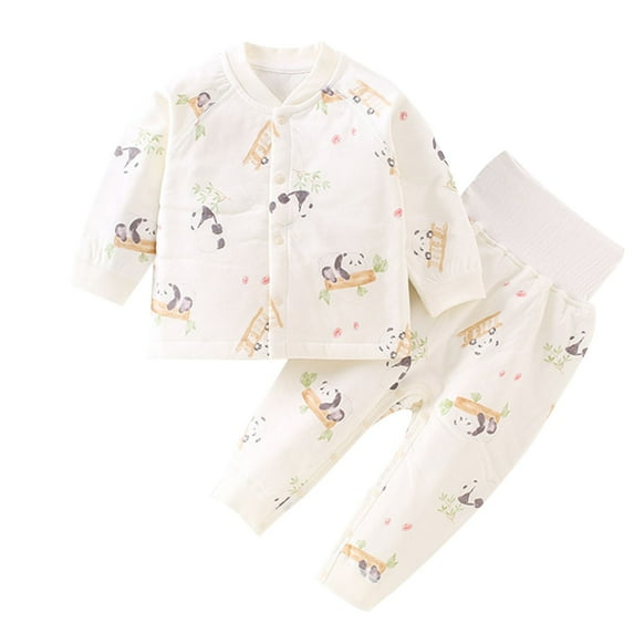 Odeerbi 2M-5Y Toddler Boys Girls Cotton Pajamas Fall Long Johns Long Sleeve Tops Pants Set Soft Loungewear Cute Print Sleepwear Two-piece Pajama Sets Toddler Boys Girls Clothes
