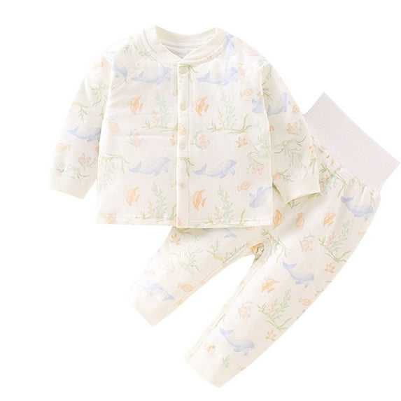 Odeerbi 2M-5Y Toddler Boys Girls Cotton Pajamas Fall Long Johns Long Sleeve Tops Pants Set Soft Loungewear Cute Print Sleepwear Two-piece Pajama Sets Toddler Boys Girls Clothes