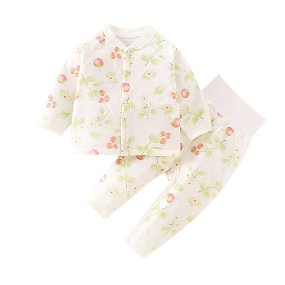 Odeerbi 2M-5Y Toddler Boys Girls Cotton Pajamas Fall Long Johns Long Sleeve Tops Pants Set Soft Loungewear Floral Print Sleepwear Two-piece Pajama Sets Toddler Boys Girls Clothes
