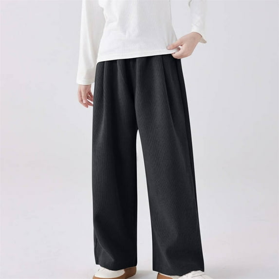 Odeerbi 3-10 Years Kids Boys Girls Corduroy Wide Leg Sweatpants Solid Color Loose Elastic Waisted Casual Pants