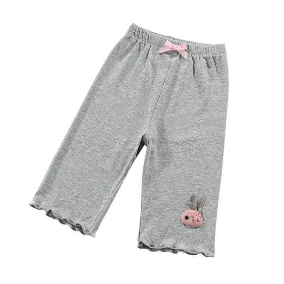 Odeerbi 3-10 Years Kids Boys Girls Summer Modal Bermuda Shorts Lettuce Trim Rabbit Embroidered Capris Solid Color Casual Cropped Pants
