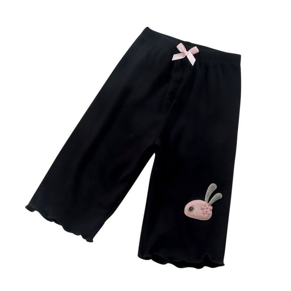 Odeerbi 3-10 Years Kids Boys Girls Summer Modal Bermuda Shorts Lettuce Trim Rabbit Embroidered Capris Solid Color Casual Cropped Pants