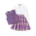 thumbnail image 1 of Odeerbi 3-10 Years Kids Girls Outfits Cotton Long Sleeve Shirt Plaid Skirt Sweater Vest Three-piece Set Cute Lattice Print Knit Waistcoat Skirt Set Kids Girls Clothes, 1 of 8
