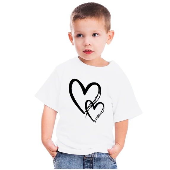 Odeerbi 3-10Y Kids Boys Girls Valentine's Day Cotton T-shirt Toddler Fashion Cute Round Neck Print Tee Short Sleeve Tops Baby Clothes White