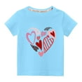 thumbnail image 1 of Odeerbi 3-10Y Kids Boys Girls Valentine's Day Cotton T-shirt Toddler Fashion Cute Solid Color Round Neck Heart Print Short Sleeve Top Baby Clothes Blue, 1 of 4