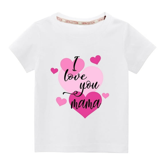 Odeerbi 3-10Y Kids Boys Girls Valentine's Day Cotton T-shirt Toddler Fashion Cute Solid Color Round Neck Heart Print Short Sleeve Top Baby Clothes White