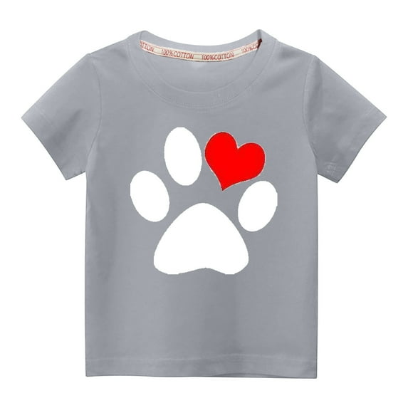 Odeerbi 3-10Y Toddler Boys Girls Cute Print Cotton T-shirt Summer Kids Fashion Cute Round Neck Print Short Sleeve Tops Baby Clothes Gray
