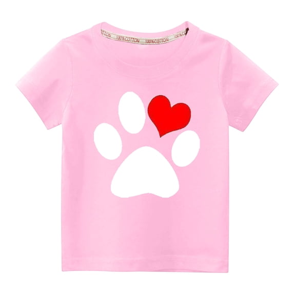 Odeerbi 3-10Y Toddler Boys Girls Cute Print Cotton T-shirt Summer Kids Fashion Cute Round Neck Print Short Sleeve Tops Baby Clothes Pink