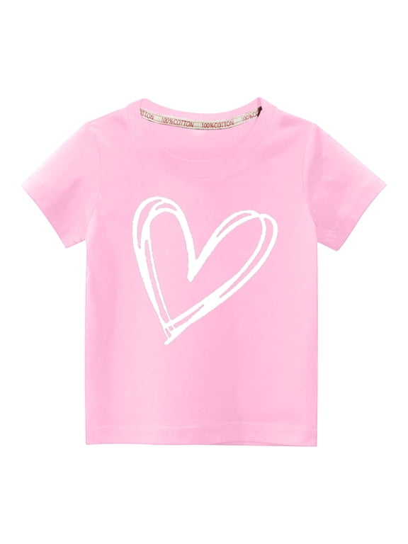 3-10Y Toddler Boys Girls Cute Print Cotton T-shirt Summer Kids Fashion Cute Round Neck Print Short Sleeve Tops Baby Clothes Pink