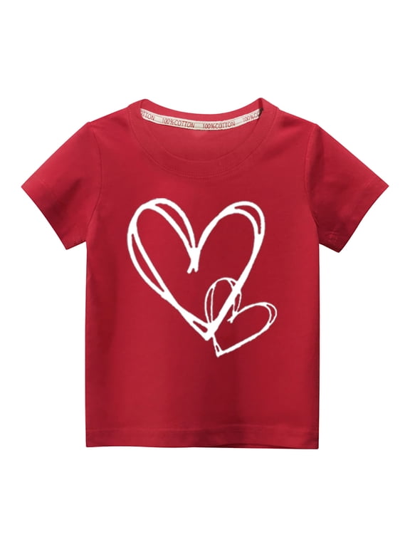 3-10Y Toddler Boys Girls Cute Print Cotton T-shirt Summer Kids Fashion Cute Round Neck Print Short Sleeve Tops Baby Clothes Red