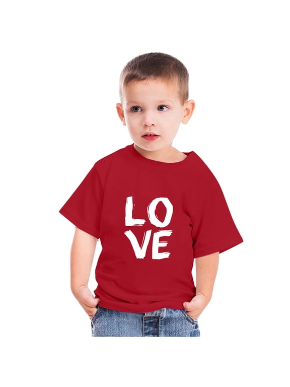 3-10Y Toddler Boys Girls Valentine's Day Cotton T-shirt Kids Fashion Cute Round Neck Print Short Sleeve Tops Baby Clothes Red
