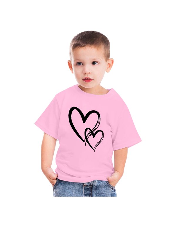 3-10Y Toddler Boys Girls Valentine's Day Cotton T-shirt Kids Fashion Cute Round Neck Print Tee Short Sleeve Tops Baby Clothes Pink