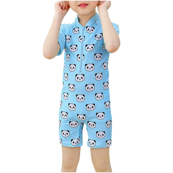 Odeerbi 3-11 Years Kids Boys Girls One Piece Athletic Training Swimsuit Summer Beach Surfing Swimsuit Cute Beachwear Sunscreen Short Sleeve Rash Guard Swim Jumpsuit