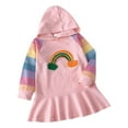 thumbnail image 1 of Odeerbi 3-12 Year Kids Girls Rainbow Embroidery Hooded Sweatshirt Dress Spring Fall Cute Long Sleeve Cotton Hoodie Dress Round Neck Colourful Fishtail Dress Kids Girls Clothes, 1 of 8