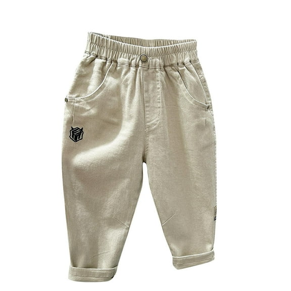 Odeerbi 3-12 Years Kids Boys Embroidered Jeans Cute Denim Pants Spring Casual Elastic Waist Pants