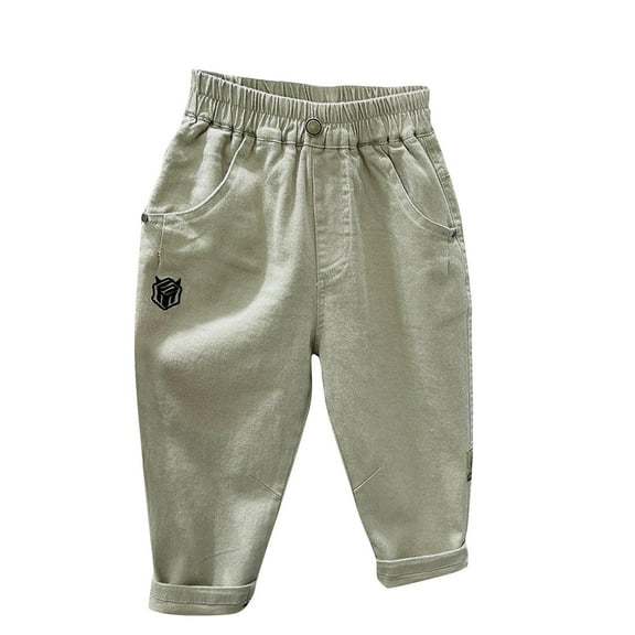 Odeerbi 3-12 Years Kids Boys Embroidered Jeans Cute Denim Pants Spring Casual Elastic Waist Pants