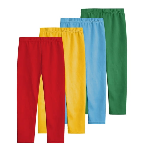 Odeerbi 3-12 Years Kids Girls 4 PCS Leggings Stretchy Tights Lycra Compression Pants Comfortable Softness Breathable Pantyhose