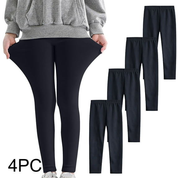 Odeerbi 3-12 Years Kids Girls 4 PCS Leggings Stretchy Tights Lycra Compression Pants Comfortable Softness Breathable Pantyhose