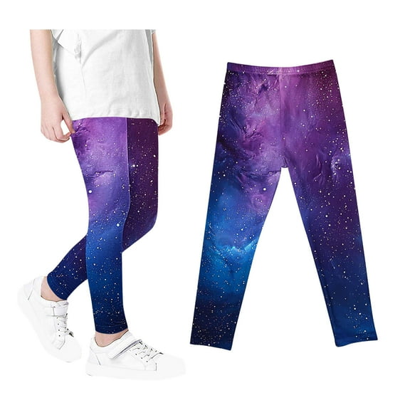 Odeerbi 3-12 Years Kids Girls Leggings Starry Sky Print Stretchy Tights Compression Pants Starlit High Waist Soft Pantyhose