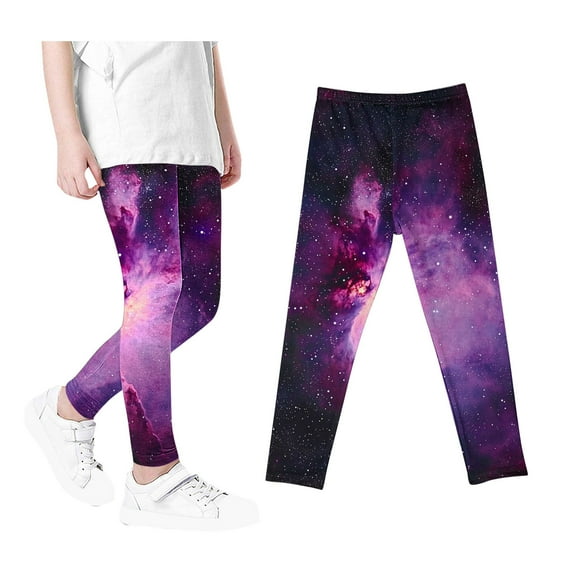 Odeerbi 3-12 Years Kids Girls Leggings Starry Sky Print Stretchy Tights Compression Pants Starlit High Waist Soft Pantyhose
