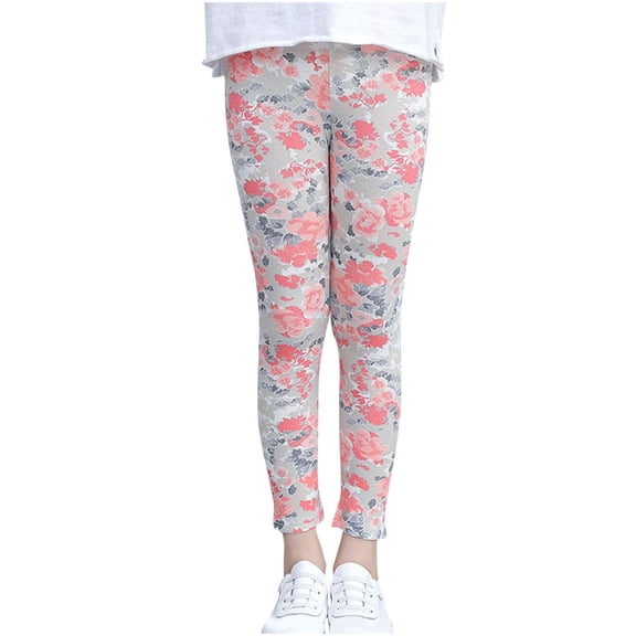 Odeerbi 3-12 Years Kids Girls Yoga Leggings Floral Workout Dance Athletic Sports Pants Summer Comfortable Cute High Waist Pants