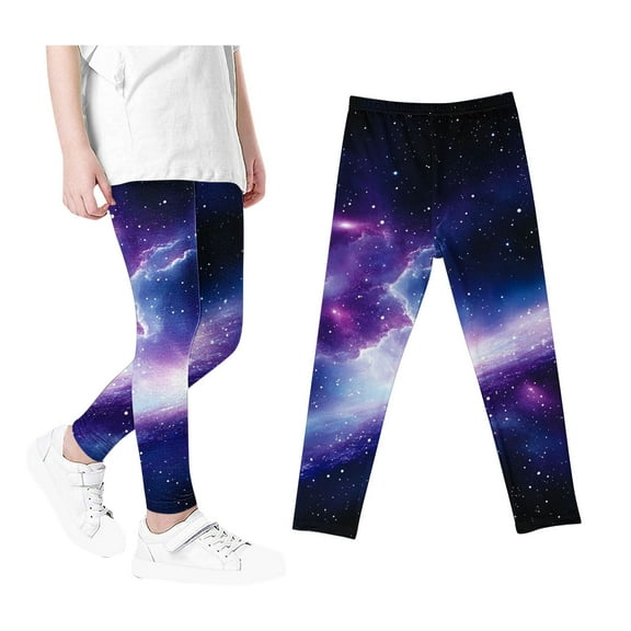 Odeerbi 3-12 Years Toddler Girls Leggings Starry Sky Print Stretchy Tights Compression Pants Starlit High Waist Soft Pantyhose