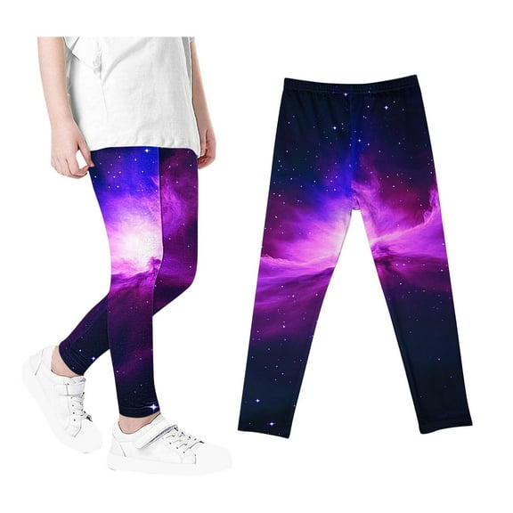 Odeerbi 3-12 Years Toddler Girls Leggings Starry Sky Print Stretchy Tights Compression Pants Starlit High Waist Soft Pantyhose