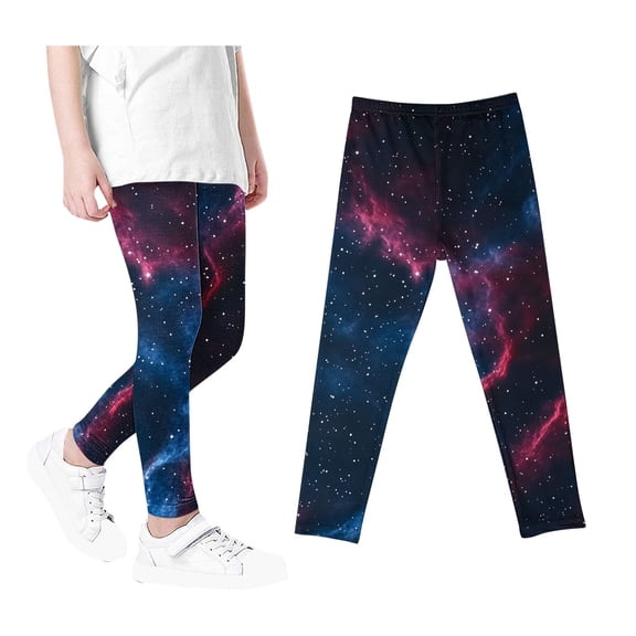 Odeerbi 3-12 Years Toddler Girls Leggings Starry Sky Print Stretchy Tights Compression Pants Starlit High Waist Soft Pantyhose