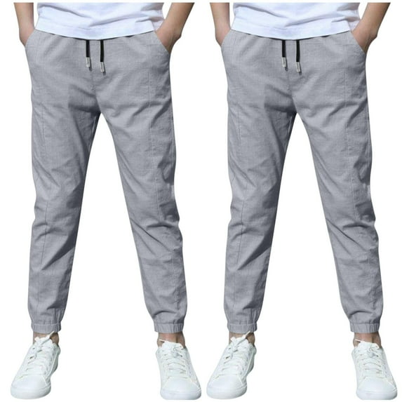 Odeerbi 3-13 Years Kids Boys 2 PCS Cotton Linen Sweatpants Summer Workout Athletic Sports Jogger Pants Solid Color Casual Loose Pants