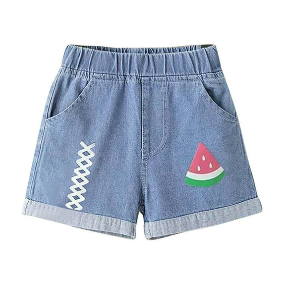 Odeerbi 3-13 Years Kids Girls Summer Denim Shorts Cute Print Jean Shorts Casual Comfortable Breathable Shorts