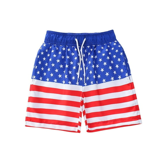Odeerbi 3-13 Years Teen Boys Summer Shorts Independence Day Quick Dry Swim Trunks Beach Board Shorts Vacation Sports Swim Shorts with Inner Lining