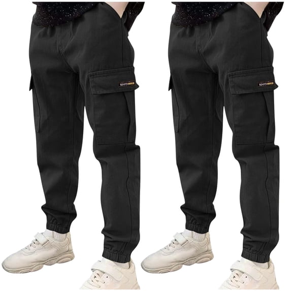 Odeerbi 3-14 Years Kids Boys 2 PCS Cargo Pants Slim Athletic Sports Jogger Pants Outwear Casual Work Pants with Pocket