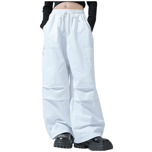 Odeerbi 3-14 Years Kids Boys Girls Cargo Pants Athletic Sports Wide Leg Pants Spring Solid Color Loose Work Pants with Multiple Pockets