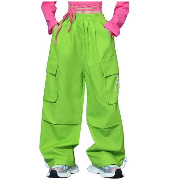 Odeerbi 3-14 Years Kids Boys Girls Cargo Pants Athletic Sports Wide Leg Pants Spring Solid Color Loose Work Pants with Multiple Pockets