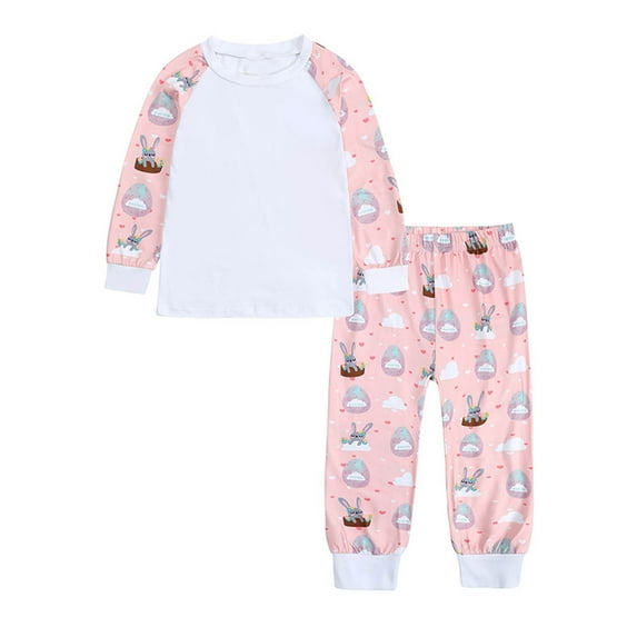 Odeerbi 3-14 Years Kids Boys Girls Easter Outfits Cotton Pajamas Long Sleeve Raglan Shirts Pants Two-piece Pajama Set Cute Prints Casual Loungewear Kids Boys Girls Clothes