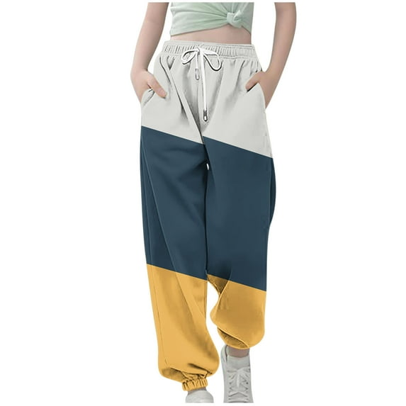 Odeerbi 3-14 Years Kids Boys Girls Sweatpants Color Block Workout Athletic Sports Jogger Pants Elastic Waist Drawstring Joggers with Pocket