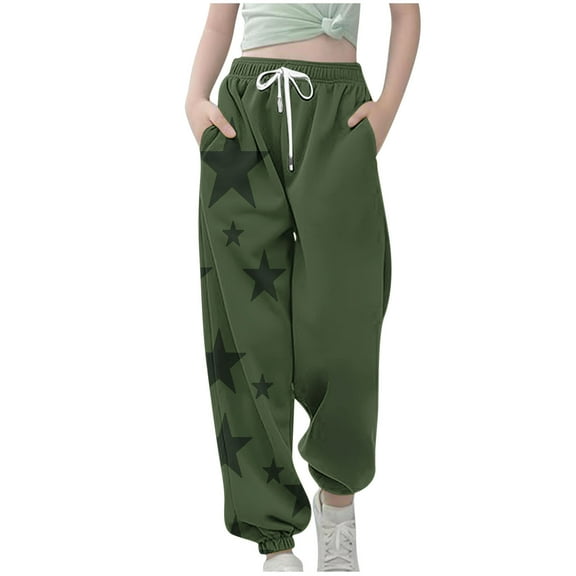 Odeerbi 3-14 Years Kids Boys Girls Sweatpants Star Print Workout Athletic Sports Jogger Pants Elastic Waist Drawstring Joggers with Pocket