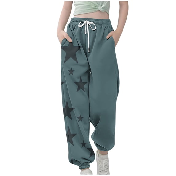 Odeerbi 3-14 Years Kids Boys Girls Sweatpants Star Print Workout Athletic Sports Jogger Pants Elastic Waist Drawstring Joggers with Pocket