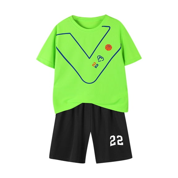 Odeerbi 3-14 Years Kids Boys Summer Athletics Outfits Quick Drying Sports Running Tops Shorts Set Short Sleeve Round Neck Shorts Suit Kids Boys Clothes
