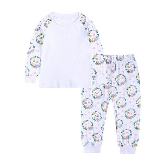 Odeerbi 3-14 Years Kids Girls Easter Outfits Cotton Pajamas Long Sleeve Raglan Shirts Pants Two-piece Pajama Set Cute Prints Casual Loungewear Kids Girls Clothes