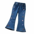 thumbnail image 1 of Odeerbi 3-14 Years Kids Girls Flared Jeans Floral Embroidered Denim Pants Mid Waist Loose Wide Leg Pants with Pocket, 1 of 9