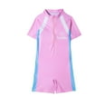 thumbnail image 1 of Odeerbi 3-14 Years Kids Girls One Piece Athletic Training Swimsuit Summer Beach Surfing Swimsuit Cute Beachwear Round Neck Short Sleeve Rash Guard Swim Jumpsuit, 1 of 4
