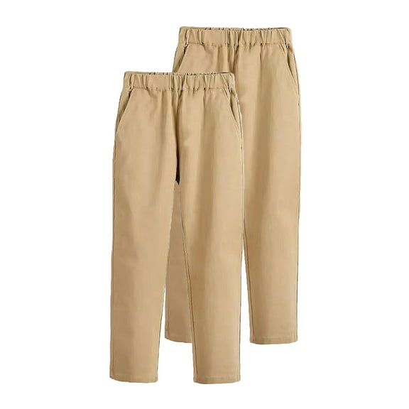 Odeerbi 3-14 Years Teen Boys 2 PCS Formal Suit Pants Dress Pants Uniforms Pants Elastic Waist Performance School Uniform Pants