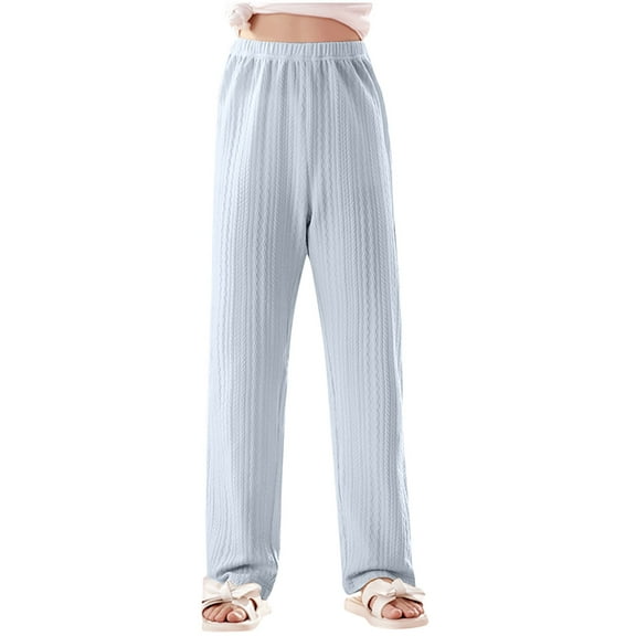 Odeerbi 3-14 Years Teen Boys Girls Summer Cotton Pajama Pants Sleepwear Bottoms Breathable Solid Color Elastic Casual Sports Pants
