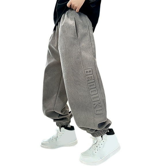 Odeerbi 3-14 Years Teen Girls Corduroy Jogger Pants Workout Athletic Sports Sweatpants Breathable Striped Casual Pants