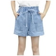 thumbnail image 1 of Odeerbi 3-14 Years Teen Girls Summer Denim Shorts Jean Shorts Cute Solid Color Elastic Waist Cowboy Shorts with Pocket, 1 of 6