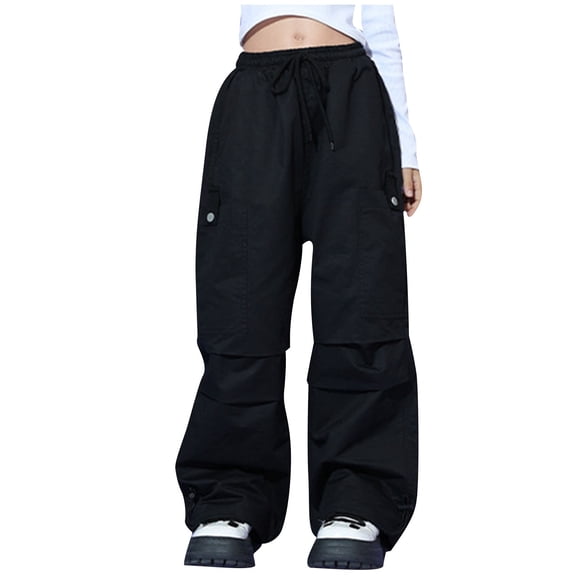 Odeerbi 3-14 Years Toddler Boys Girls Cargo Pants Athletic Sports Wide Leg Pants Spring Solid Color Loose Work Pants with Multiple Pockets